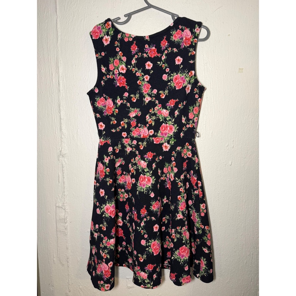 Amy Byer Girls Black Pink Floral Fit and Flare Skater Dress Size 7